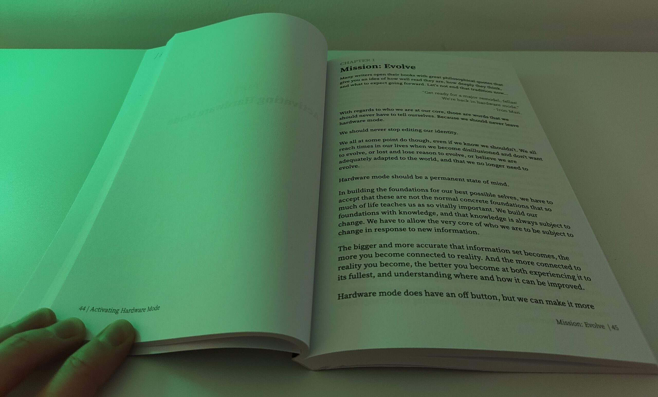 Open book displaying Chapter 1: Mission: Evolve